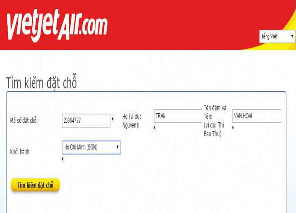 kiểm tra mã đặt chỗ Vietjet 