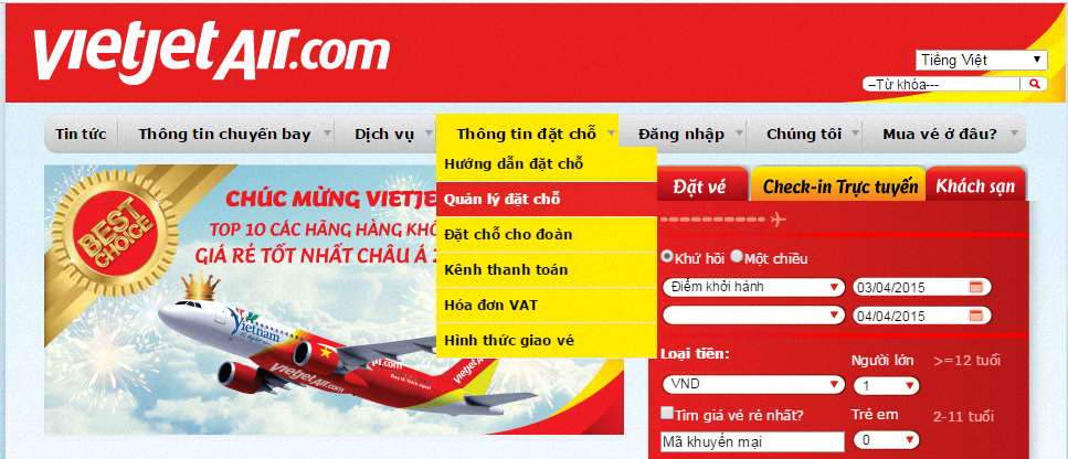 Kiểm tra chuyến bay Vietjet Air